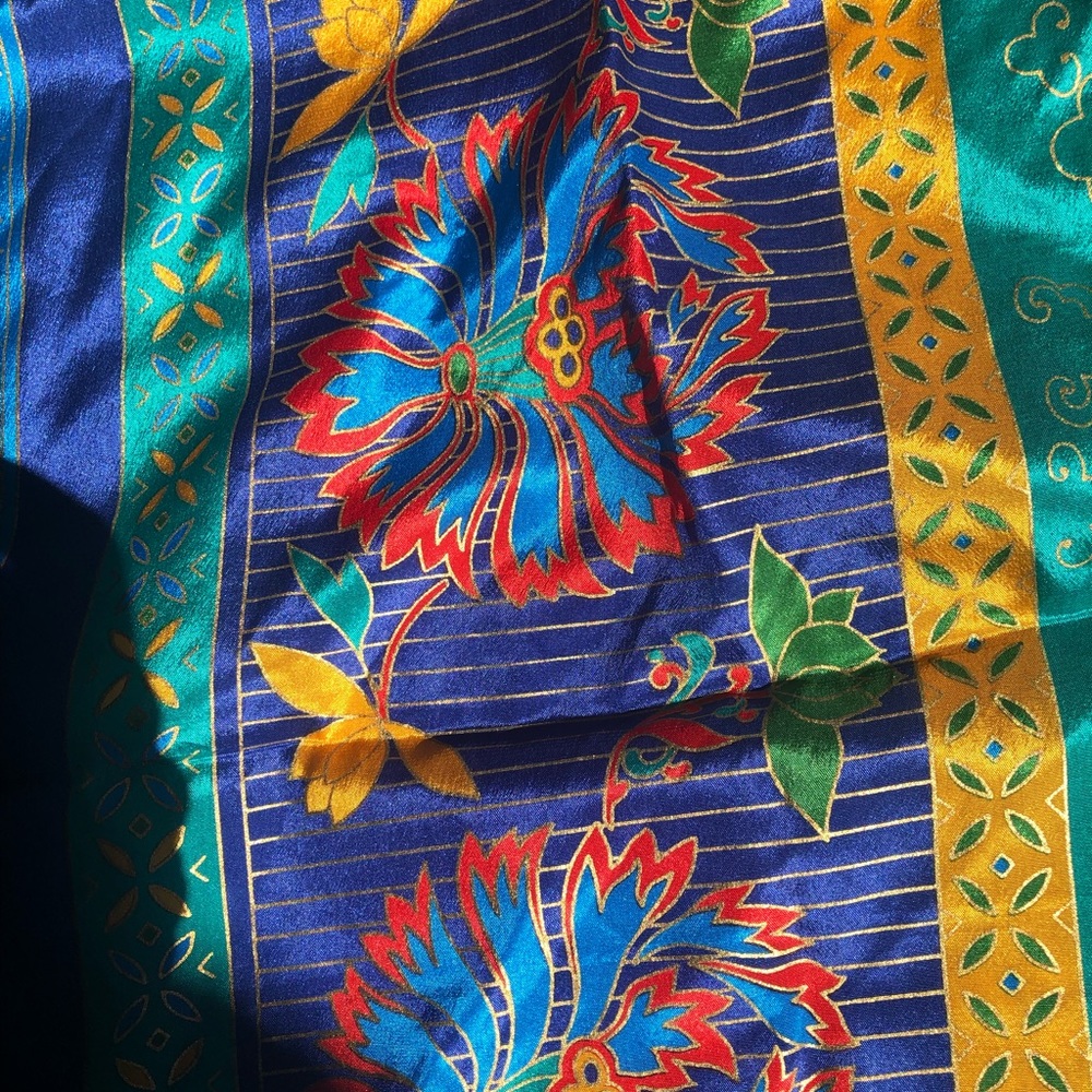 Oscar de la Renta scarf gold red blue teal - Picture 4 of 5